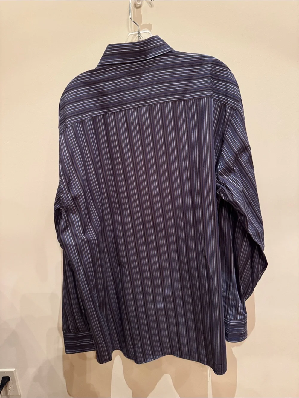 Chaps Men’s Navy and Light Blue Striped Dress Shirt